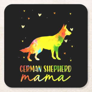 Mum Colourful German Shepherd Square Paper Coaster