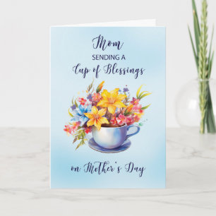 Mum Cup of Blessings and Flowers Mothers Day Card
