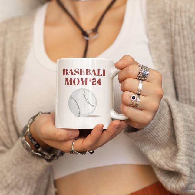 Mum Custom Personalised Baseball Player Number Coffee Mug (Baseball Mom with player number custom mug)