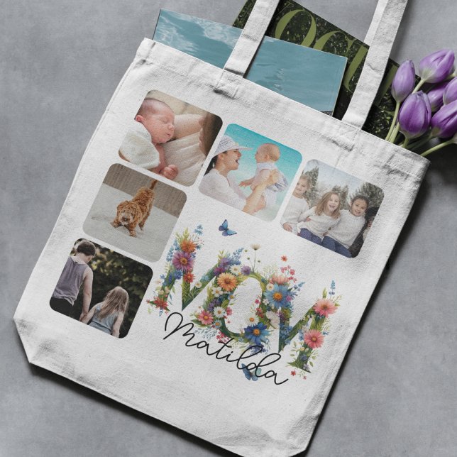 Mum Cute  Floral Meadow Photo Collage  Tote Bag (Creator Uploaded)