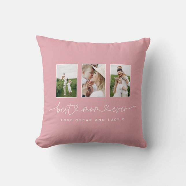Mum cute modern script multi photo gift serving tr cushion (Front)