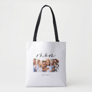 mum cute modern script multi photo gift tote bag