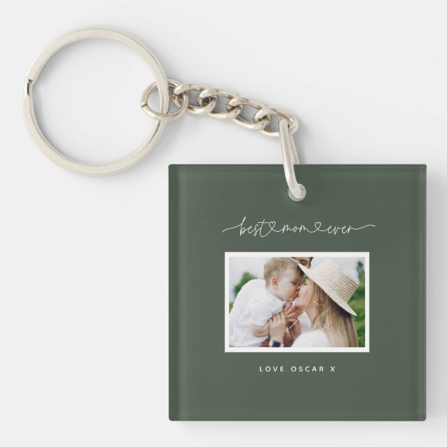 Mum cute modern script photo gift  key ring (Front)