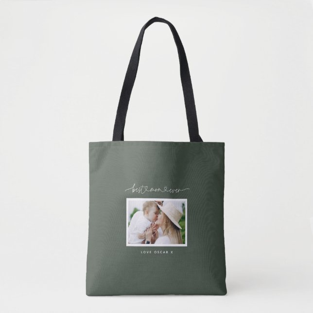 Mum cute modern script photo gift tote bag (Front)