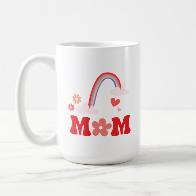 Mum Cute Rainbow And Flowers Coffee Mug (Left)