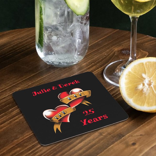 Mum & Dad Anniversary Party Square Paper Coaster (Creator Uploaded)