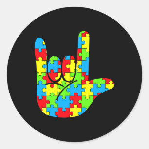 Mum Dad Asl Love Sign Language Autism Awareness  Classic Round Sticker