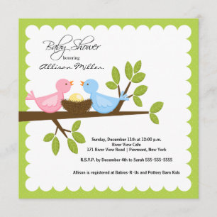 Mum & Dad Birds with Baby Bird Baby Shower Invitation