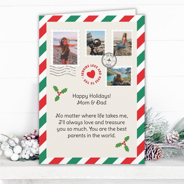 Mum Dad Christmas Letter Photo Collage Folded Card (Creator Uploaded)