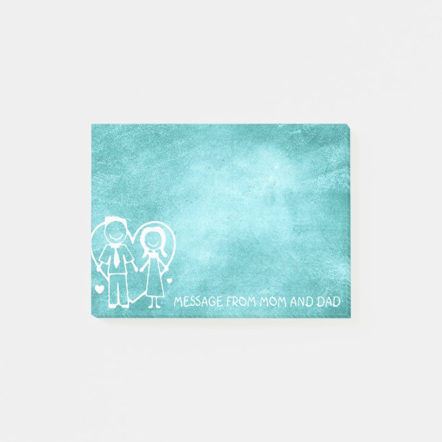 Mum Dad Family Massage Chalkboard Mint Blue Post-it Notes (Front)