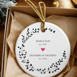 Mum Dad | Grandma Grandpa Year Est.  Ceramic Tree Decoration<br><div class="desc">Simply perfect Christmas ornament featuring a hand drawn wreath & heart with year est. as a Mum & Dad and year est. as a Grandma & Grandpa.   A Wonder Christmas gift sure to be treasured for many years to come.</div>