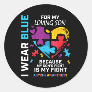 Mum Dad Heart Puzzle I Wear Blue For My Son Autism Classic Round Sticker