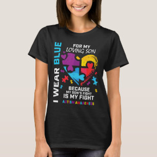 Mum Dad Heart Puzzle I Wear Blue For My Son Autism T-Shirt