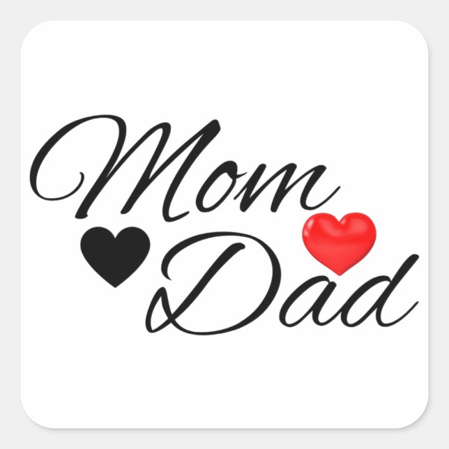 Mum & Dad Hearts - Elegant Typography Family Love Square Sticker (Front)