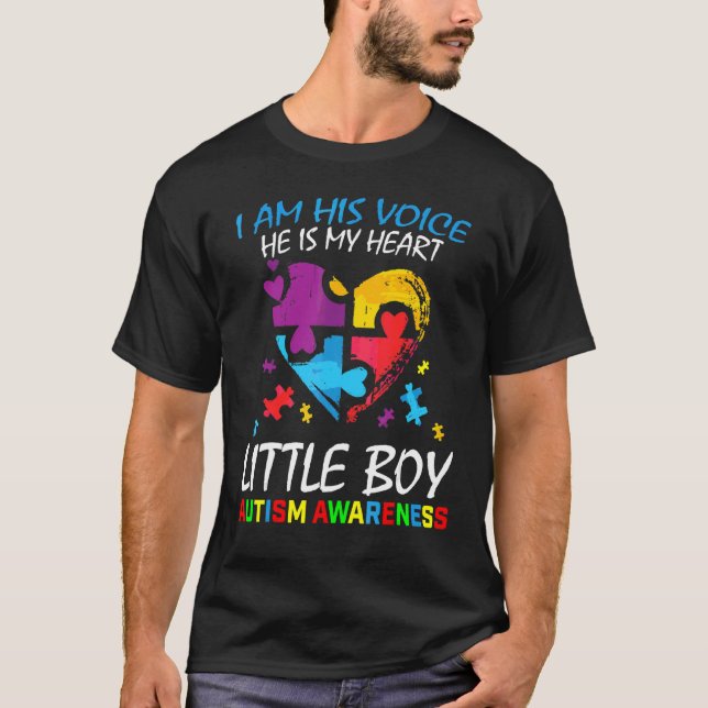 Mum Dad His Voice My Heart Little Boy Son Autism A T-Shirt (Front)