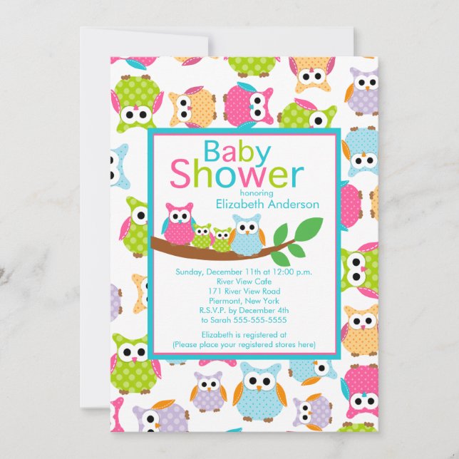 Mum & Dad Owls with Baby Owls TWINS Baby Shower Invitation (Front)