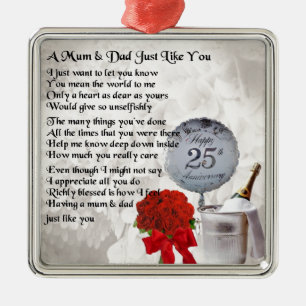 Mum & Dad Poem -  25th Wedding Anniversary Metal Tree Decoration