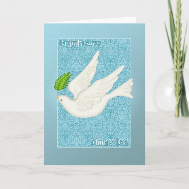 Mum & Dad Pretty Dove For Passover With Olive Leaf Card (Front)
