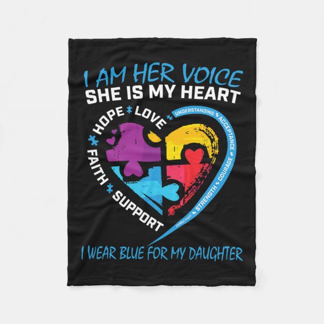 Mum Dad Puzzle I Wear Blue For My Daughter Autism  Fleece Blanket (Front)