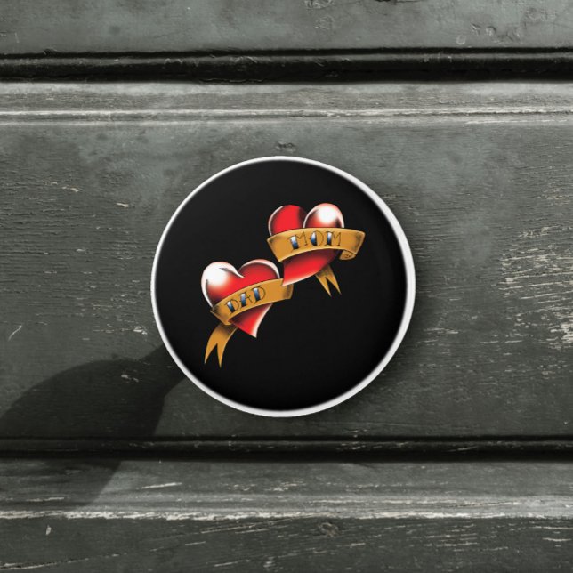Mum Dad Red Hearts Tattoo Ceramic Knob (Creator Uploaded)