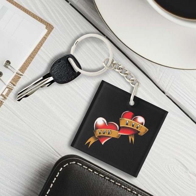 Mum Dad Red Hearts Tattoo Key Ring (Creator Uploaded)