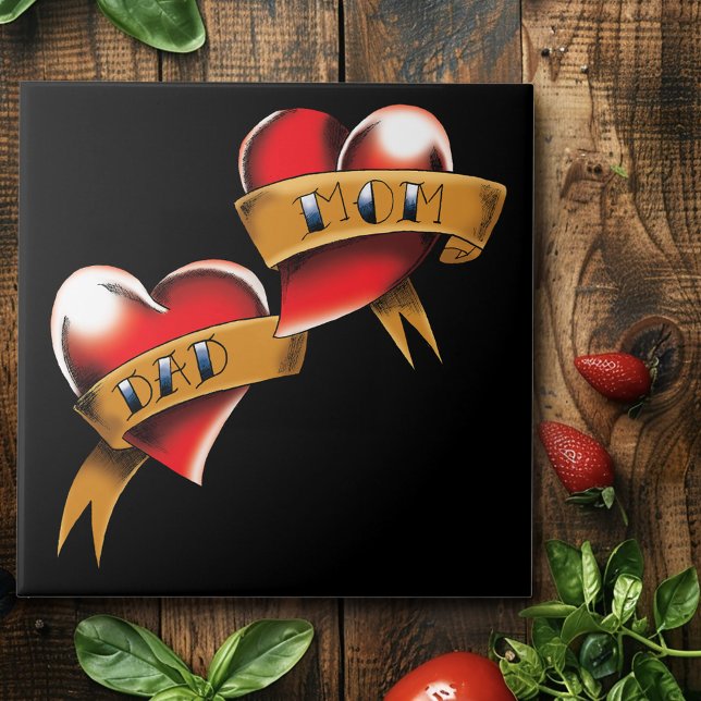 Mum Dad Red Hearts Tattoo Tile (Creator Uploaded)