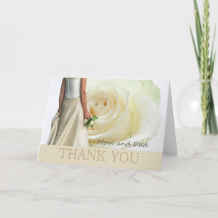 Mum + Dad Wedding Thank You White rose and bride Card