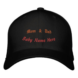 Mum Dad with Baby Name - B Initial Black Flexfit Embroidered Hat