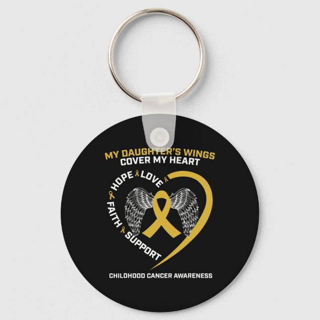 Mum Dad Women Men Wings Daughter Childhood Cancer  Key Ring (Front)