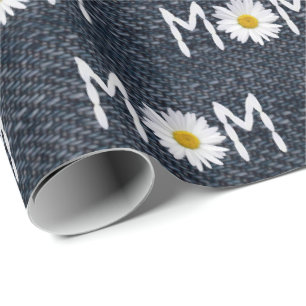 Mum Daisy On Blue Denim Wrapping Paper