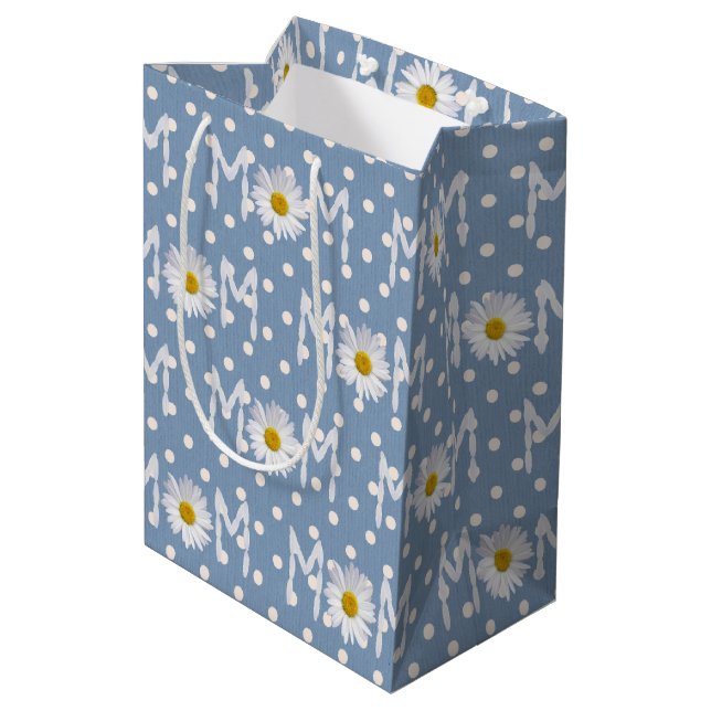 Mum Daisy On Polka Dots Medium Gift Bag (Back Angled)