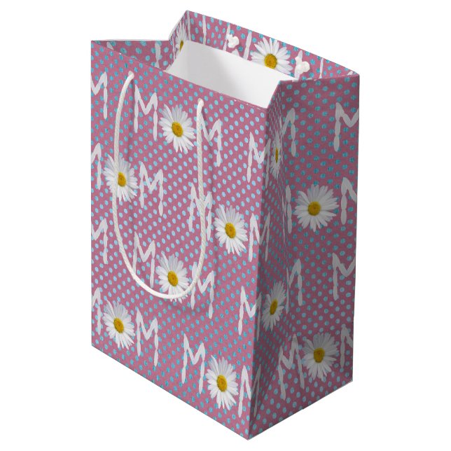 Mum Daisy On Polka Dots Medium Gift Bag (Back Angled)