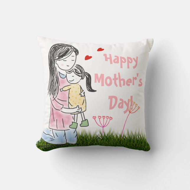Mum & Daughter Hug Custom Cushion (Front)