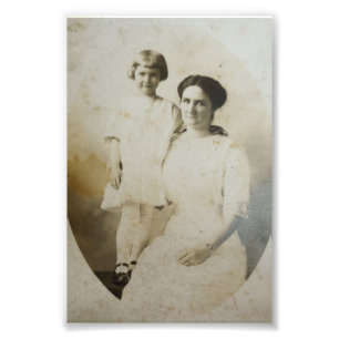 Mum & Daughter Oval Mask Foxed RPPC BW Photo Image Print