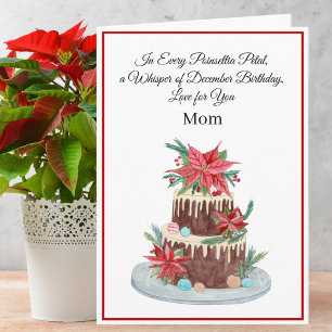 Mum December Birthday Cake With Poinsettias  Card