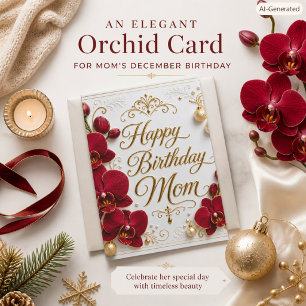 Mum December Birthday Elegant Orchid Red Flower Card