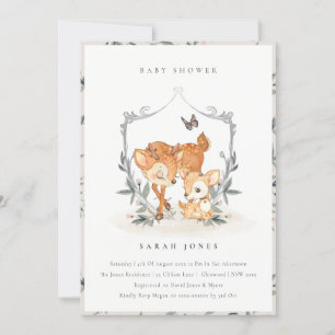 Mum Deer Fawn Floral Crest Baby Shower Invite