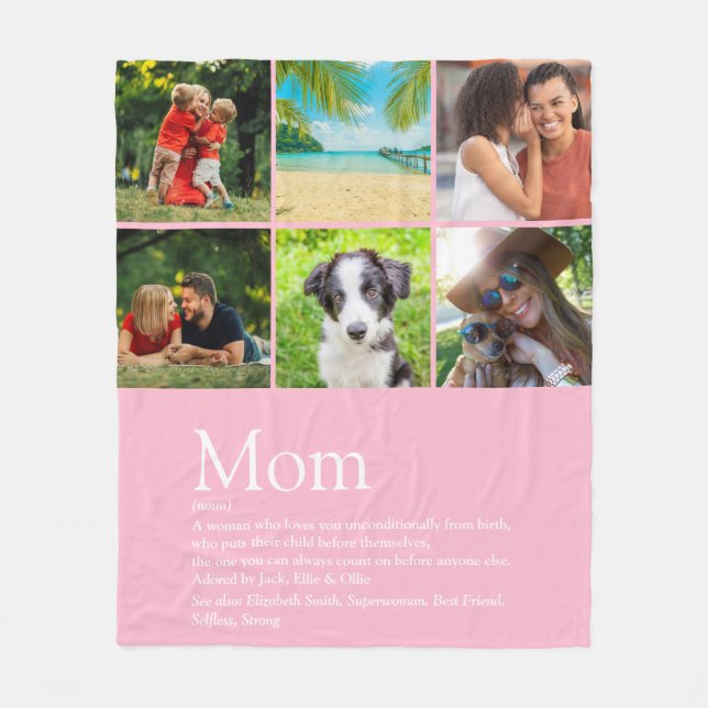 Mum Definition 6 Photo Collage Pink Fleece Blanket (Front)