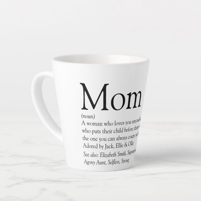 Mum Definition Quote Black and White Latte Mug (Left Angle)