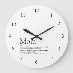 Mum Definition Quote Modern Black and White Large  Clock