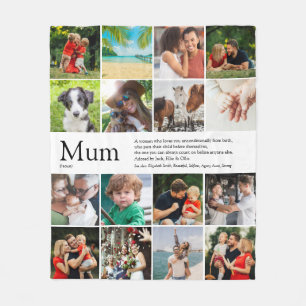 Mum Definition Quote Modern Family Photo Collage Fleece Blanket