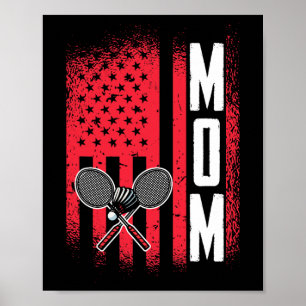 Mum Dminton Player Retro Game Us Flag Merica Shutt Poster