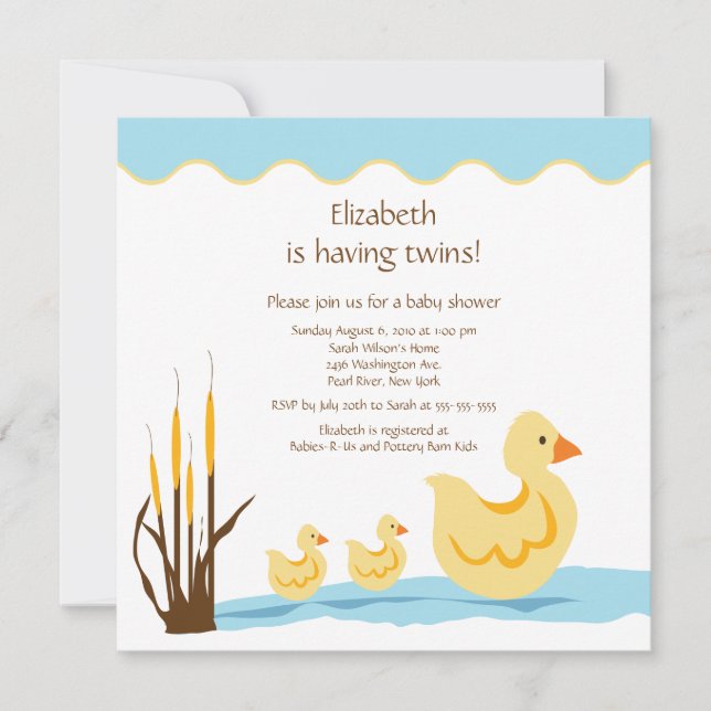 Mum Duck & Baby Duck Twins Baby Shower Invitation (Front)