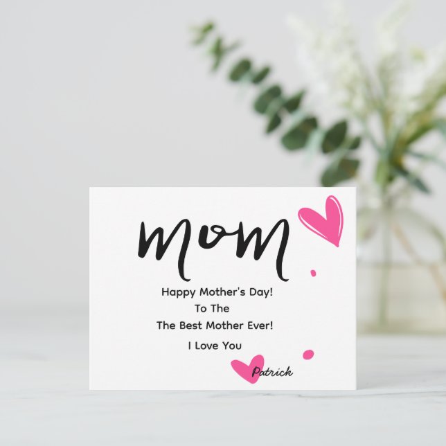 Mum, Elegant Mother's Day Card With Pink Hearts (Standing Front)