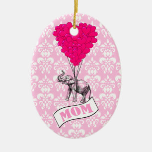 Mum, elephant and heart balloons ceramic tree decoration