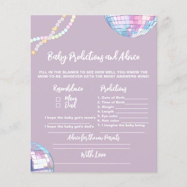 Mum era baby shower Advice for new parents game (Front)