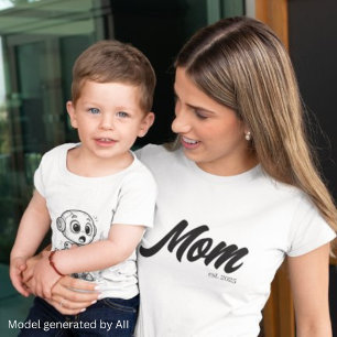 Mum Est. Black Script Custom T-Shirt
