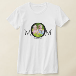 Mum Est. Mother's Day Photo Script Black on White T-Shirt