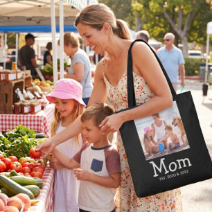 Mum Est Saying White Fun Whimsical Font Photo Tote Bag