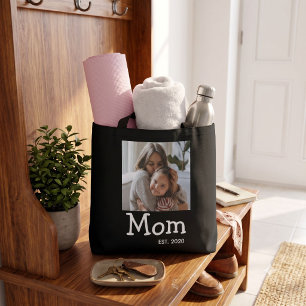 Mum Est Saying White Fun Whimsical Font Photo Tote Bag